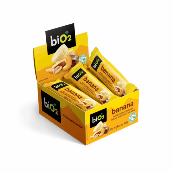Barra de castanhas com frutas _ banana com chocolate _ BiO2 Barrinha de Castanhas e Frutas | Banana com Chocolate 25g | Bio2