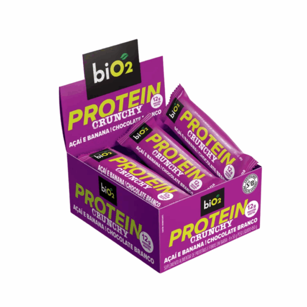 Protein Crunchy Açaí e Banana com Chocolate Branco 50g | Bio2
