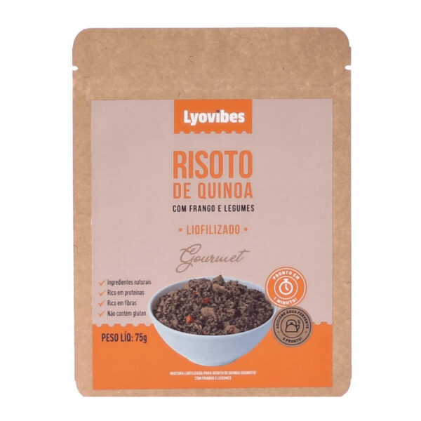 Risoto quinoa com frango e legumes Risoto de Quinoa com Frango e Legumes Liofilizados | Lyovibes