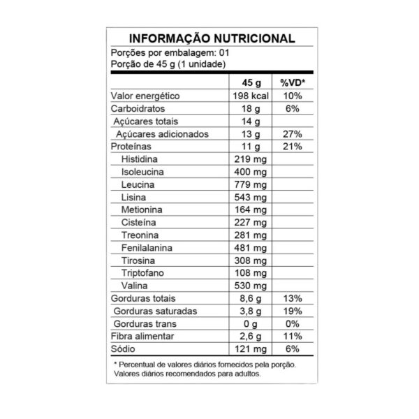 tabela bio2 cacau e maca peruana Barra de proteína sabor Cacau e Maca peruana 45g | bio2